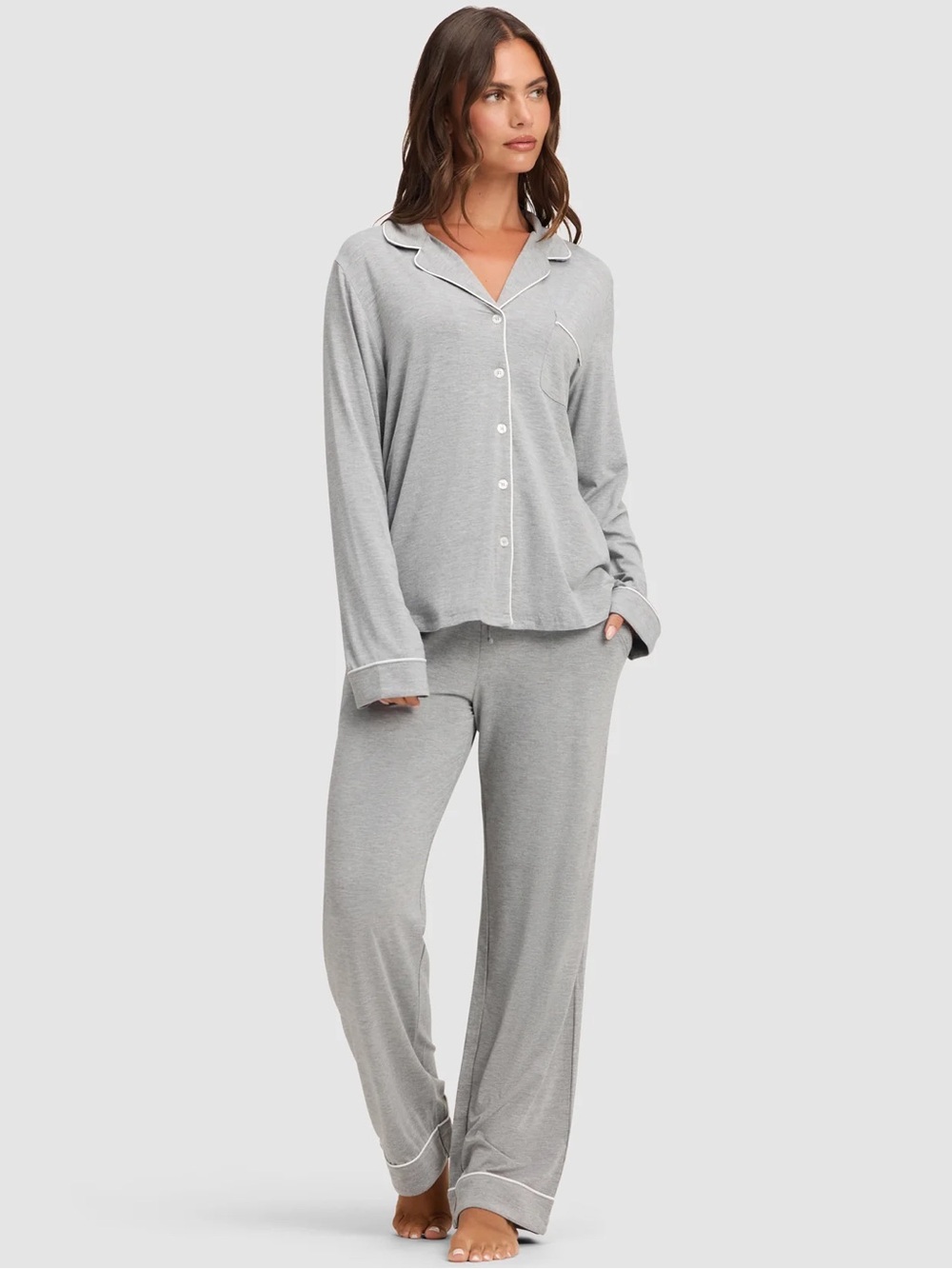 Cozy Earth Bamboo Stretch-Knit Long Sleeve Pajama Set in Grey